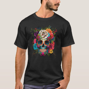 Cute Flowery Sugar Skull for the Day of the Dead T-Shirt
