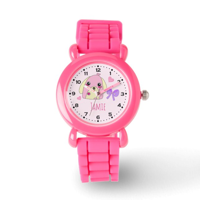 Cute Fluff Heart Dog Personalised Watch (Front)