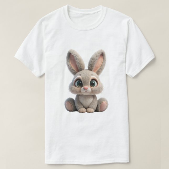 Cute Fluffy 3D Bunny Rabbit Character T-Shirt (Design Front)