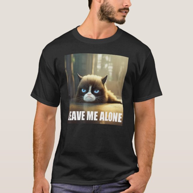 Cute Fluffy Angry Cat Leave Me Alone T-Shirt (Front)