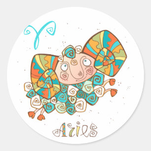 Cute Fluffy Aries Classic Round Sticker