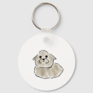 Cute Fluffy Beige Puppy Doodle Key Ring