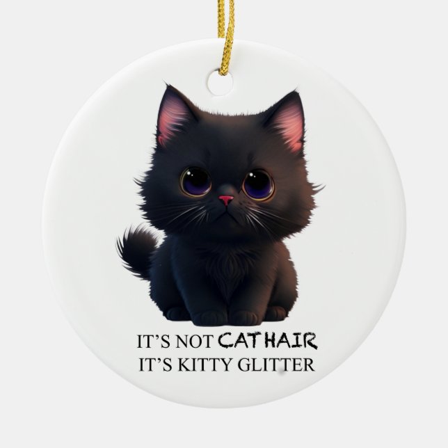Cute fluffy black cat ceramic tree decoration (Front)