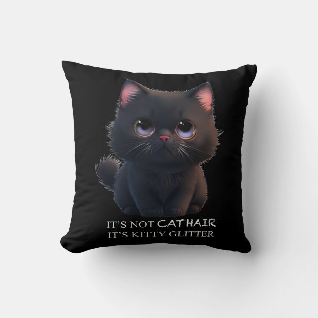Cute fluffy black cat cushion (Front)
