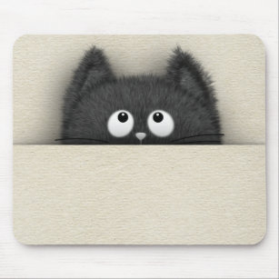 Cute Fluffy Black cat peaking out Mouse Mat