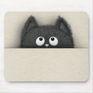 Cute Fluffy Black cat peaking out Mouse Mat