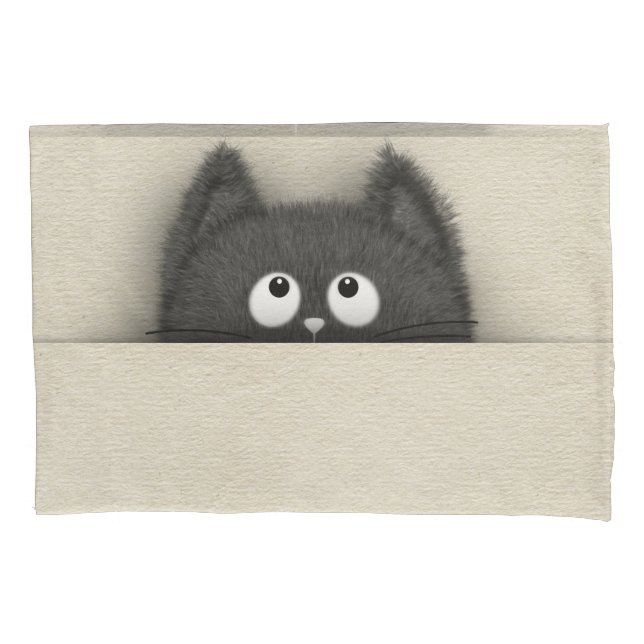 Cute Fluffy Black cat peaking out Pillowcase (Front)