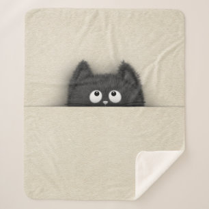 Cute Fluffy Black cat peaking out Sherpa Blanket