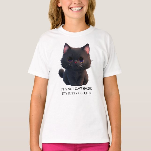 Cute fluffy black cat T-Shirt (Front)