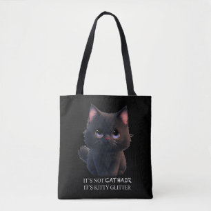 Cute fluffy black cat tote bag