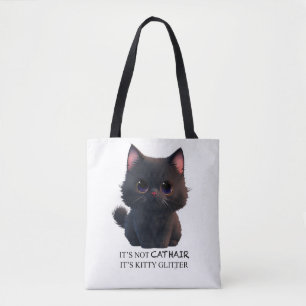 Cute fluffy black cat tote bag