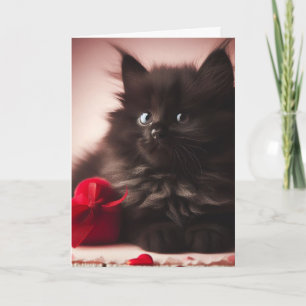 Cute Fluffy Black Valentine Kitten Card