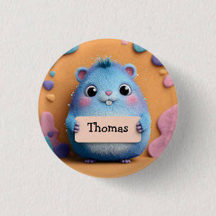 Cute Fluffy Blue Hamster Holding a Sign with Name 3 Cm Round Badge