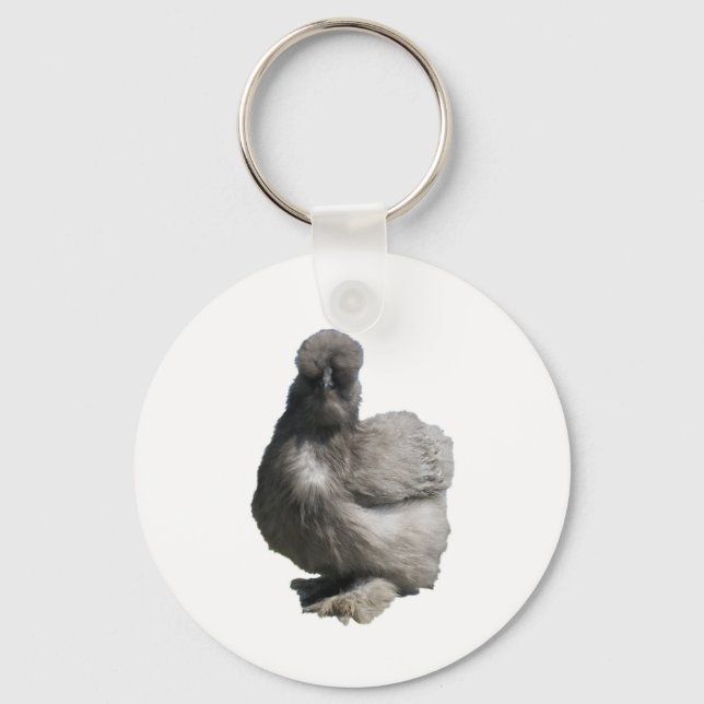 Cute Fluffy Blue Silkie Chicken Key Ring (Front)
