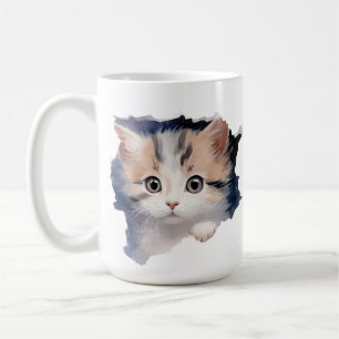 CUTE FLUFFY CALICO KITTEN FACE COFFEE MUG