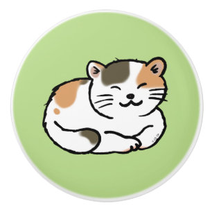 cute fluffy calico orange and black cat ceramic knob