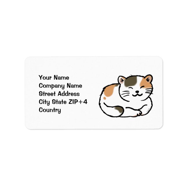 cute fluffy calico orange and black cat label (Front)
