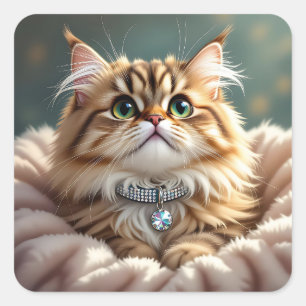 Cute Fluffy Cat Blank Square Sticker
