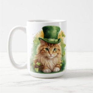 CUTE FLUFFY CAT DRESSED FOR ST PATRICKS DAY COFFEE MUG