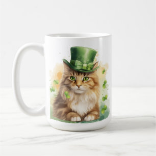 CUTE FLUFFY CAT DRESSED FOR ST PATRICKS DAY COFFEE MUG