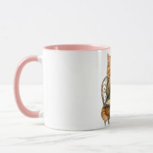 Cute Fluffy Cat Drinking Coffee Vintage Watercolor Mug