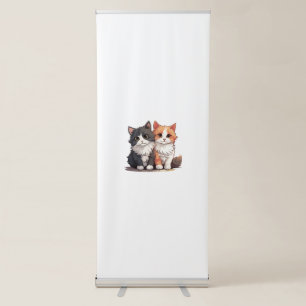 Cute Fluffy Cat Duo T-Shirt   Adorable Cartoon Kit Retractable Banner