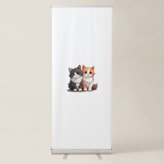 Cute Fluffy Cat Duo T-Shirt | Adorable Cartoon Kit Retractable Banner