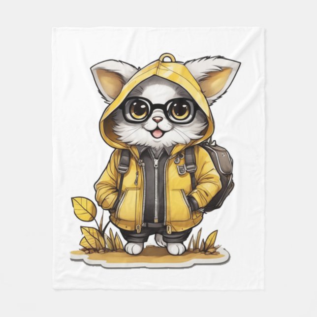 cute fluffy cat fall aesthetics   fleece blanket (Front)