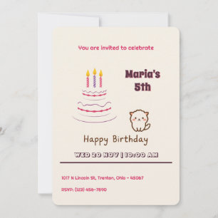 Cute Fluffy Cat with Birthday Cake Invitation