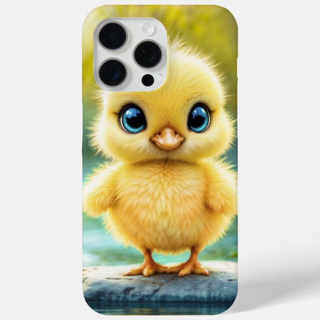 Cute fluffy chick with big eyes standing on a rock Case-Mate iPhone case (Back)