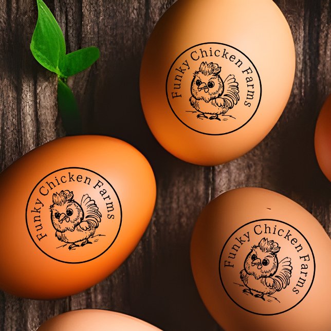 Cute Fluffy Chicken Doodle Family Farm Egg Label Rubber Stamp (Creator Uploaded)
