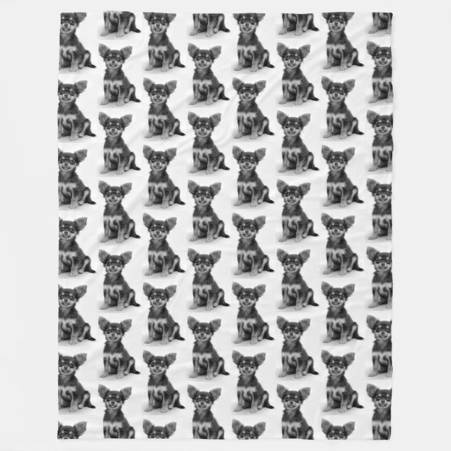 Cute Fluffy Chihuahua Puppy Pattern Fleece Blanket (Front)
