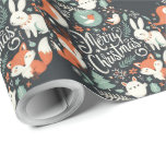 Cute fluffy Christmas robins wreath Wrapping Paper<br><div class="desc">Spread festive cheer with this charming Christmas design! Featuring "Merry Christmas" in an elegant script font at the centre, this design is surrounded by adorable robins, rabbits and foxes wearing Santa hats, with twinkling tree lights wrapping around them in a circular shape. Perfect for adding a touch of whimsy to...</div>