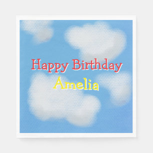 Cute fluffy clouds Birthday Napkin