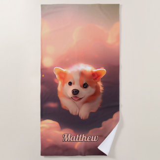 Cute Fluffy Corgi Beach Towel