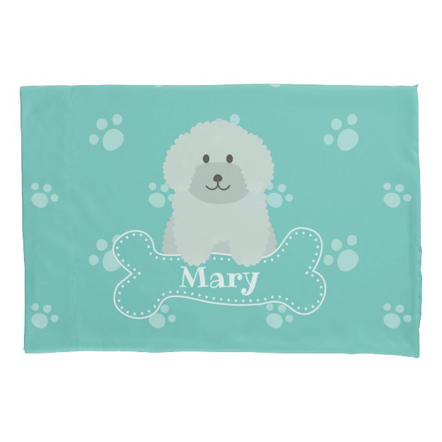 Cute Fluffy Curly Coat Poodle Puppy Dog Monogram Pillowcase (Front)