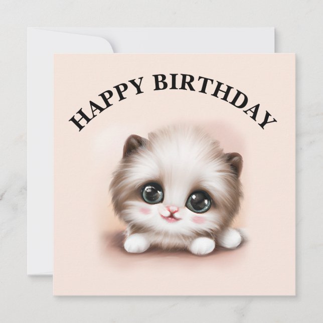 Cute Fluffy Furr Ball Kitten Holiday Card (Front)