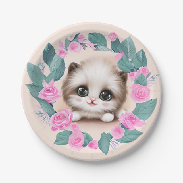 Cute Fluffy Furr Ball Kitten Paper Plate (Front)