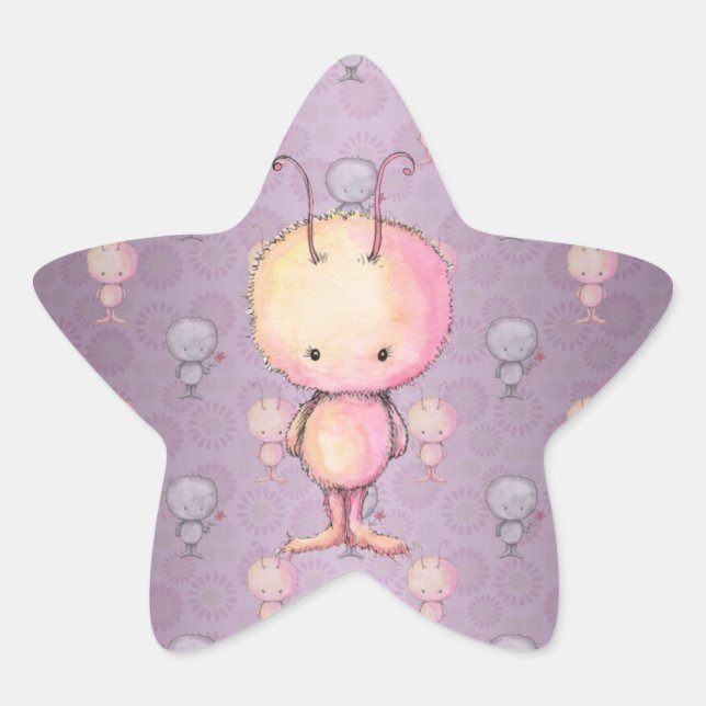 Cute Fluffy Fuzzy Monsters Star Sticker (Front)