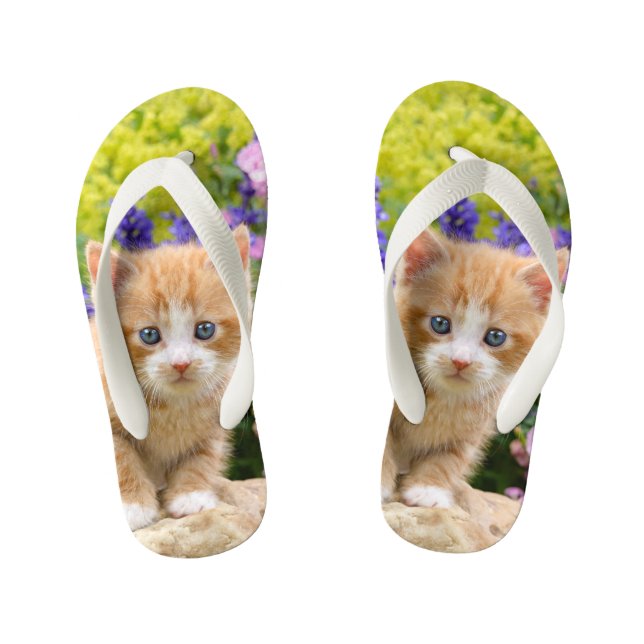 Cute Fluffy Ginger Baby Cat Kitten Pet Photo - Kid's Flip Flops (Footbed)