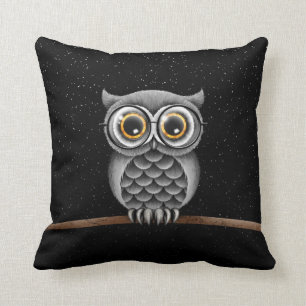 Cute Fluffy Grey Owl with Glasses with Stars Cushion