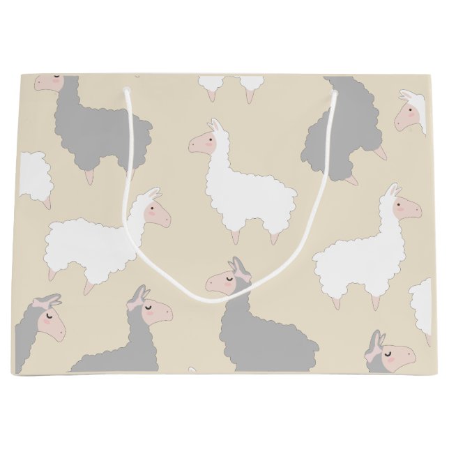 Cute Fluffy Grey & White Llamas Large Gift Bag (Front)