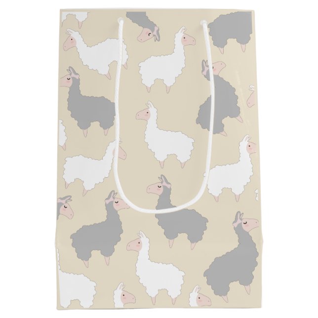 Cute Fluffy Grey & White Llamas Medium Gift Bag (Back)