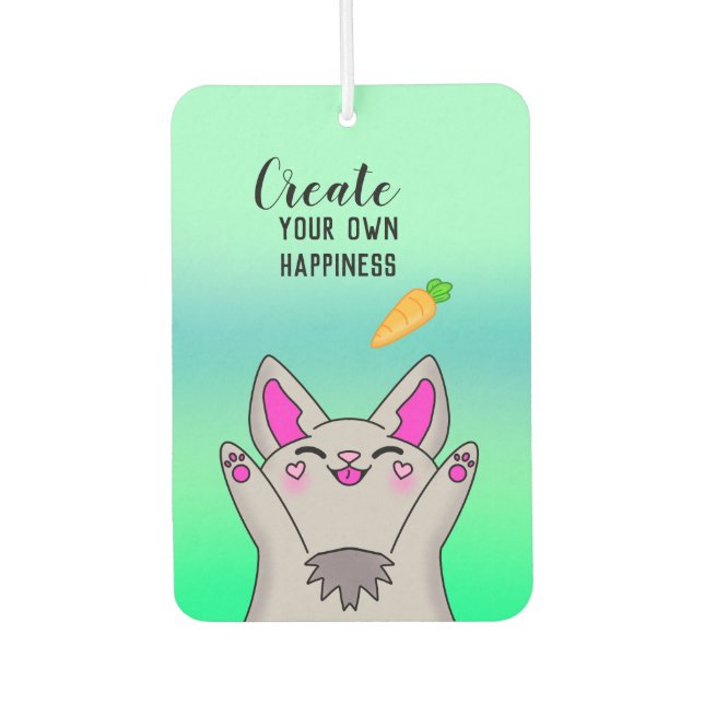 Cute Fluffy Happy Bunny Positive Vibe Sweet Car Air Freshener (Front)
