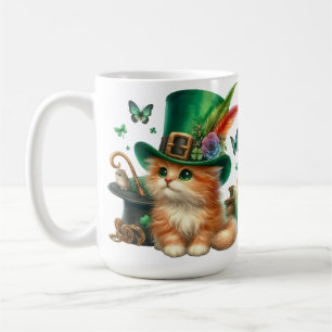 CUTE FLUFFY KITTEN DRESSED IN IRISH HAT COFFEE MUG