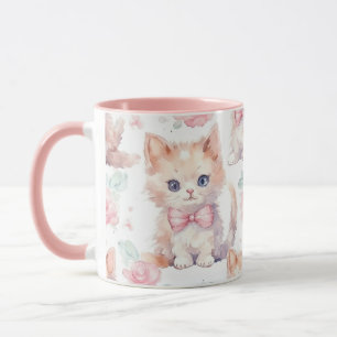 Cute Fluffy Kittens with Pink Roses Mug