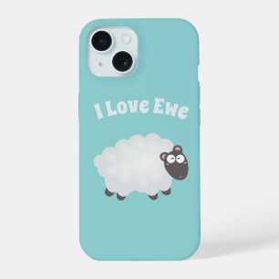 Cute Fluffy Lamb Cartoon Funny I Love You Pun Blue iPhone 15 Case