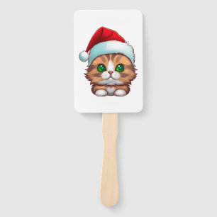 Cute Fluffy Munchkin Christmas Cat Classic T-Shirt Hand Fan