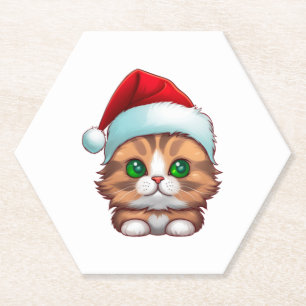 Cute Fluffy Munchkin Christmas Cat Classic T-Shirt Paper Coaster