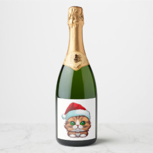 Cute Fluffy Munchkin Christmas Cat Classic T-Shirt Sparkling Wine Label